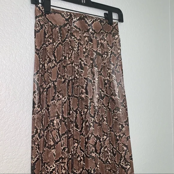 New Zara Faux Leather Snake Print Midi Pleated Skirt XS Small Medium 8372/262 - Picture 7 of 12